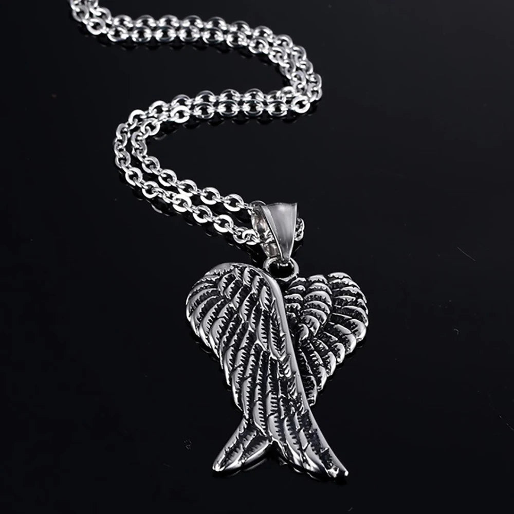 Angel Wing Cross Pendant Necklace — Zinc Alloy