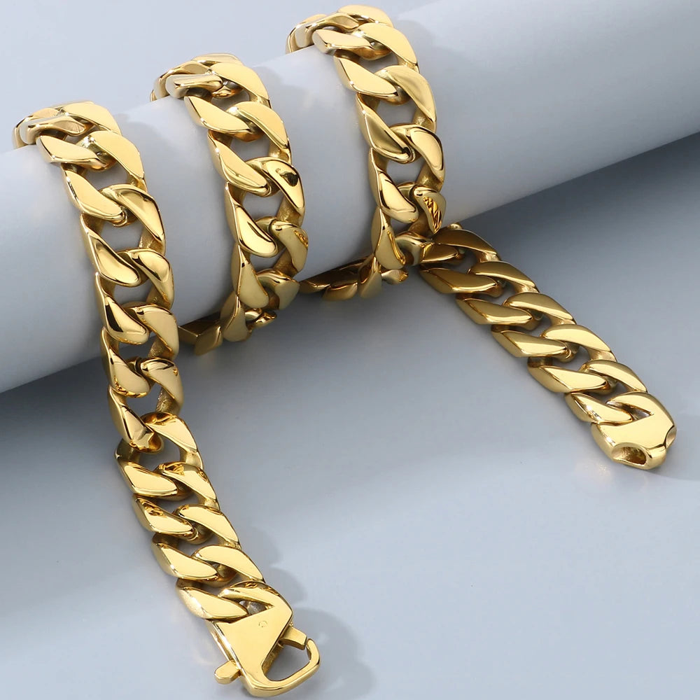 60CM 15MM Width Curb Cuban Link Chain Necklace for Man 316L Stainless Steel On Neck Chains Jewelry Men's Necklaces