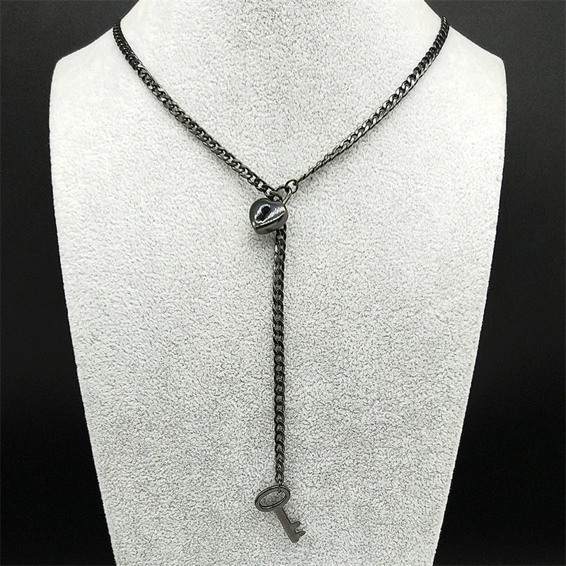 Heart O-Ring Long Chain Necklace — Stainless Steel
