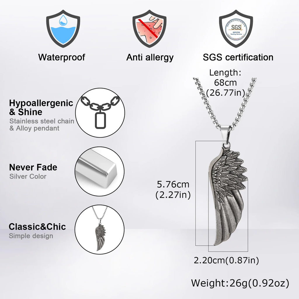Retro Angel Wings Pendant Necklace — Stainless Steel