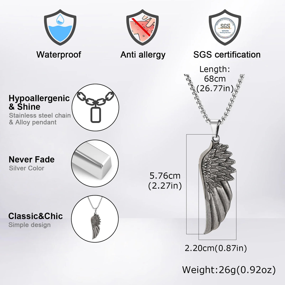 Retro Angel Wings Pendant Necklace — Stainless Steel