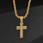1PC Gold Plated Cross Pendant Necklace Men Zircon Paved Rope Chain Hip-hop Streetwear Daily Party Jewelry Accessory