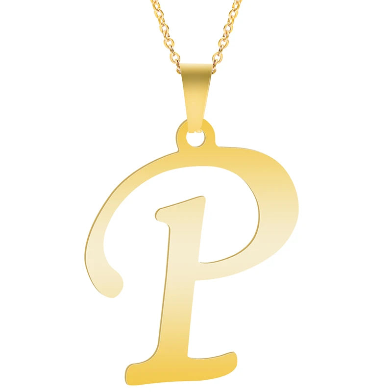 Initial 26 Letters Pendant Stainless Steel Necklaces For Women Men Accessories English Alphabet Necklace Fashion