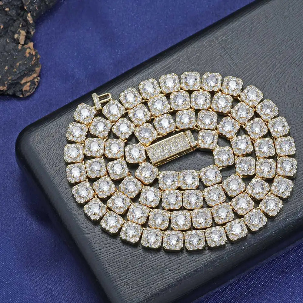 7MM 5A Zircon Cluster Tennis Chain Iced Out Square Sparkling CZ Link Necklace Anniversary gift for him or her Hip Hop Jewelry