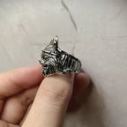 Viking Cat Open Adjustable Ring for Men — Silver-Tone