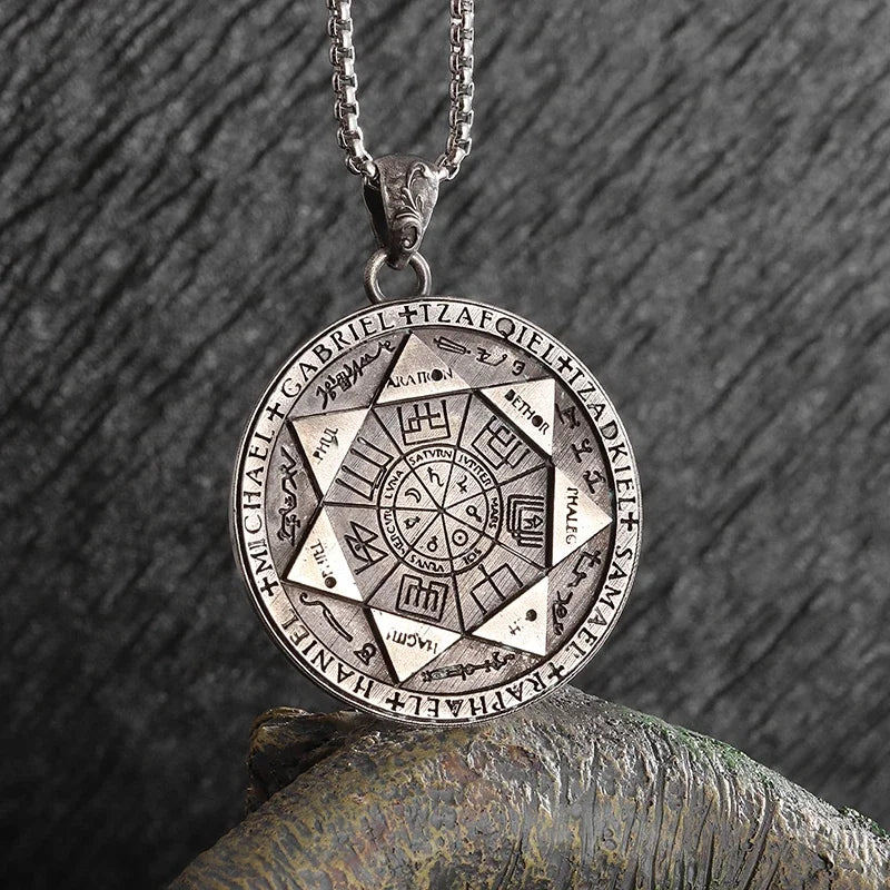 Sun Hugging Moon Round Pendant — Stainless Steel