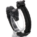 Viking Wolf Head Twisted Cable Open Cuff Bangle Bracelet For Men Stainless Steel Men's Bracelets Rock Roll Jewelry