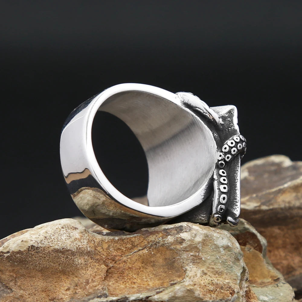 Steel Ring Vintage Masonic Punk Octopus Eyes