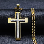 Catholic Open Cross Rhinestone Pendant Necklace — Stainless Steel