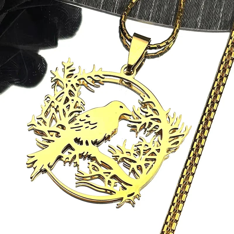 Tree Of Life Steel Pendant Gothic Crow Bird Raven