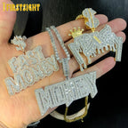 New Iced Out Bling Crown Letters Money Pendant Necklace Two Tone Color CZ Zircon Dollar Symbol Necklaces Men's Hip Hop Jewelry