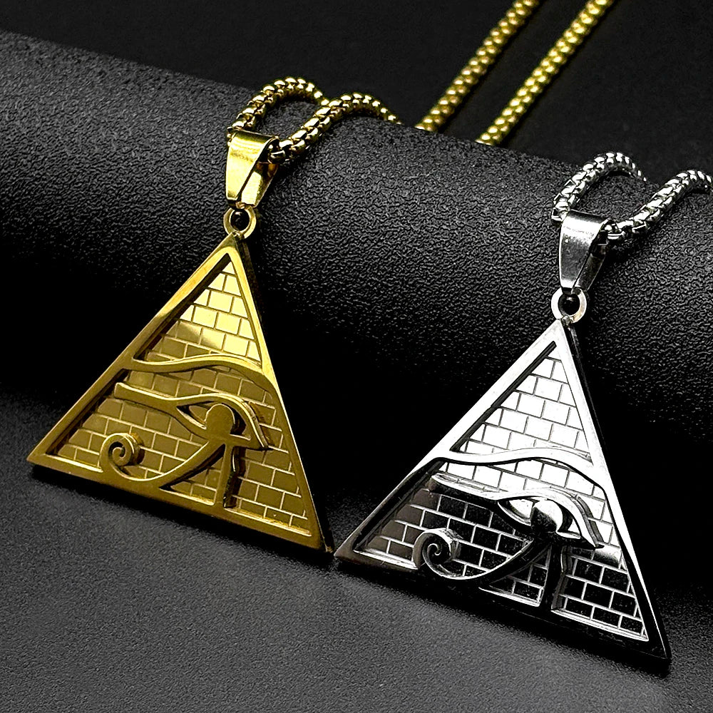Egypt Pyramid Eye of Horus Pendant Necklace for Women Men Stainless Steel Gold Color Ancient Egyptian Amulet Gift