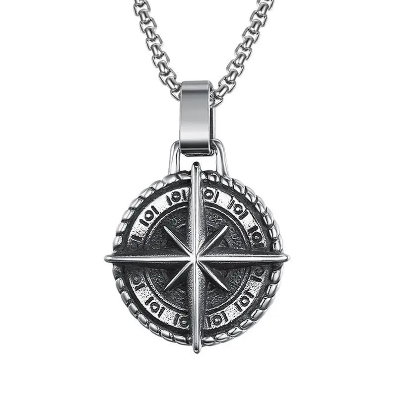 Vegvisir Nordic Rune Compass Pendant Necklace — Zinc Alloy