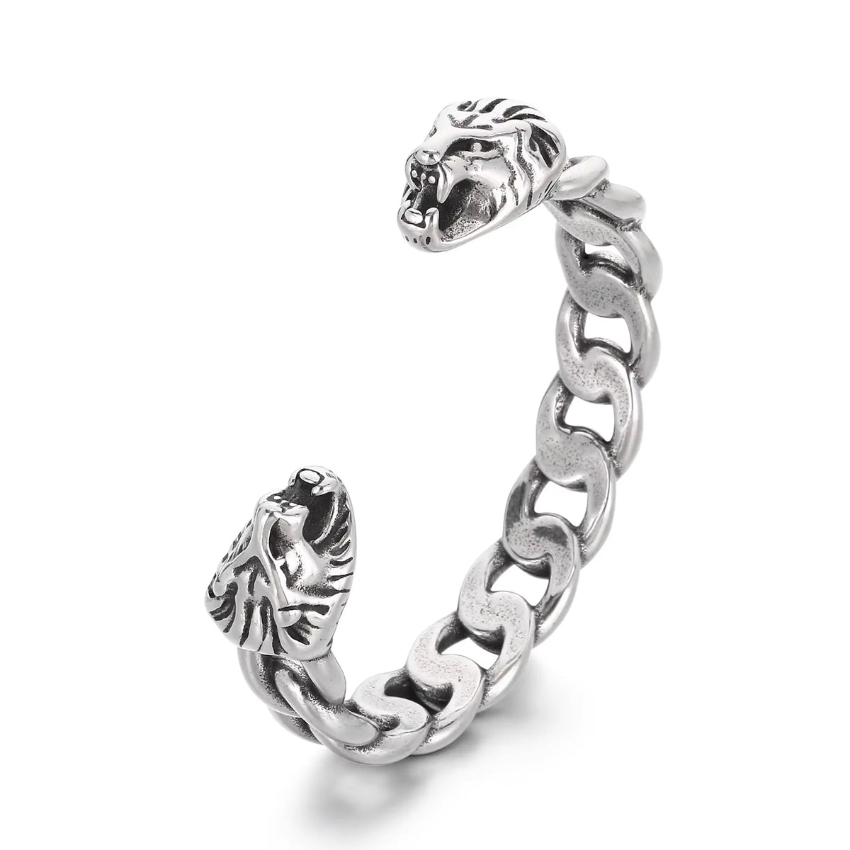 Trendy Men's Double Snakehead Lion Stainless Steel Open Bracelet Gothic Cyberpunk Style Fashion Jewelry Street Gifts