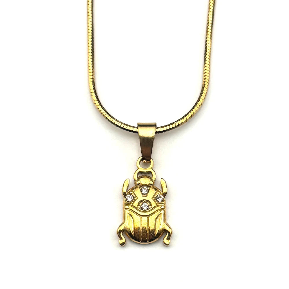 Egyptian Scarab Gold Pendant Necklace — Stainless Steel