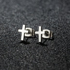 Small Gold Cross Stud Earrings Christian Amulet — Stainless Steel