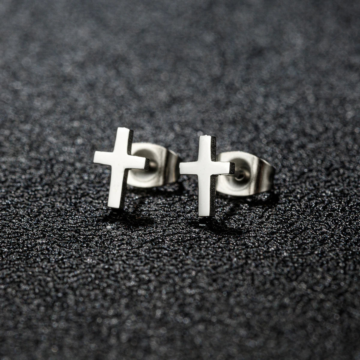 Small Gold Cross Stud Earrings Christian Amulet — Stainless Steel
