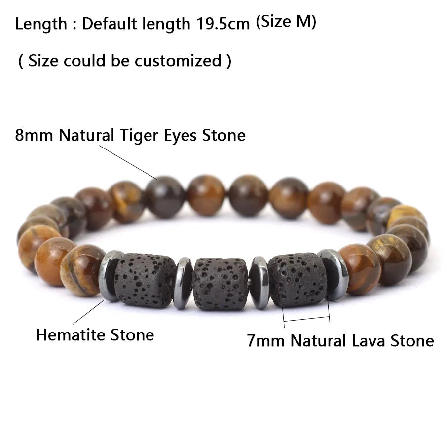 Noter New Novel Men Bracelet Natural Tiger Eyes Volcanic Rock Beaded Braclet Gift For Him Hematite Healing Braslet Pulsera Homme