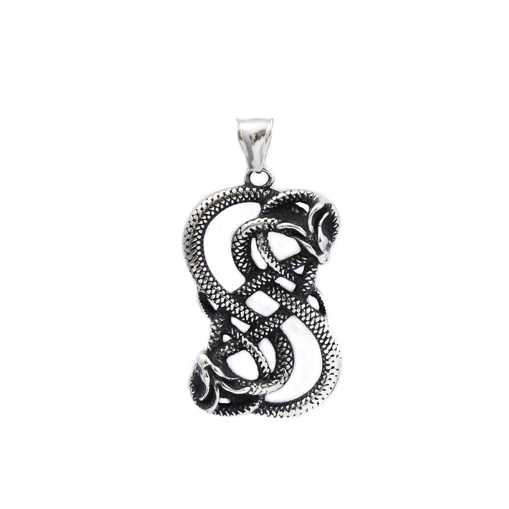 Vintage Norse Loki Double Dragon Gothic Ouroboros Pendant Necklace Stainless Steel Viking Amulet Male Jewlery Gifts