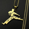 Karate Kick Man Pendant Necklace For Men Stainless Steel Martial Arts Kung Fu Charm Male Chain Jewelry Taekwondo Fighter Gift