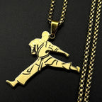 Karate Kick Man Pendant Necklace For Men Stainless Steel Martial Arts Kung Fu Charm Male Chain Jewelry Taekwondo Fighter Gift