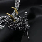 Samurai Prajna Mask Pendant Necklace — Stainless Steel