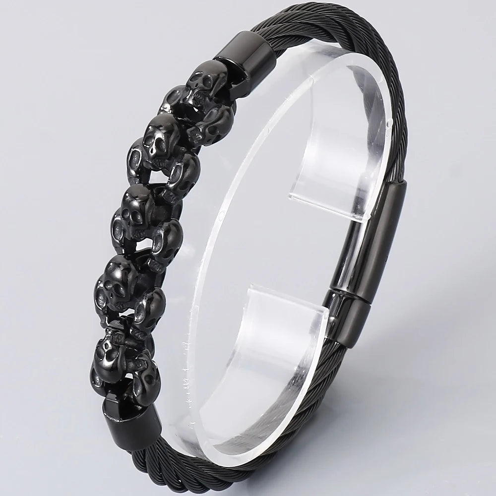 Gothic Men's Skull Bracelet for Man Steampunk 6MM Width Braided Stainless Steel Wire Chain Jewelry