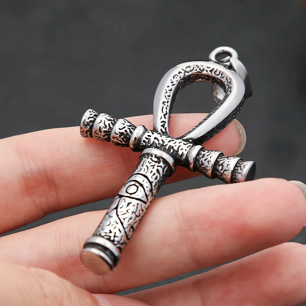 Cross Anubis Steel Pendant Vintage Egyptian Eye