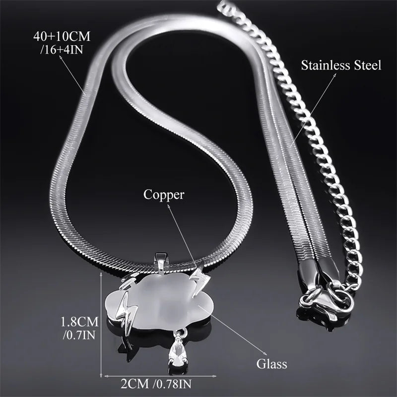 Iced Out Steel Chain Y2k Floating Cloud Lightning