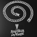 Men Hip Hop Double Row Spliced Letters Pendant Necklace with 13mm Cuban Chain Hiphop Iced out Necklace Fashion Punk