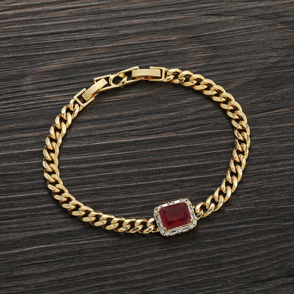 Iced Out Cuban Bracelet Stainless Steel Square Stone