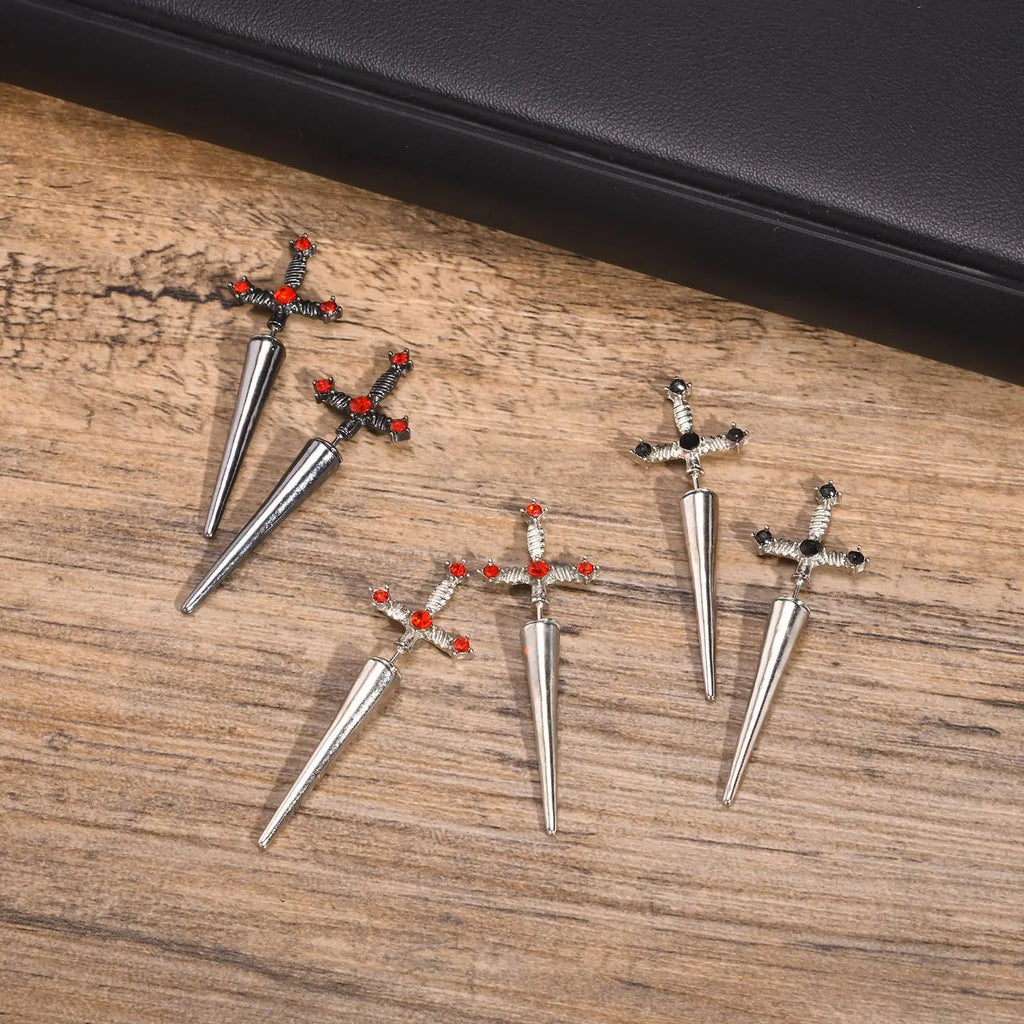 Black Cross Studs Sword Earrings