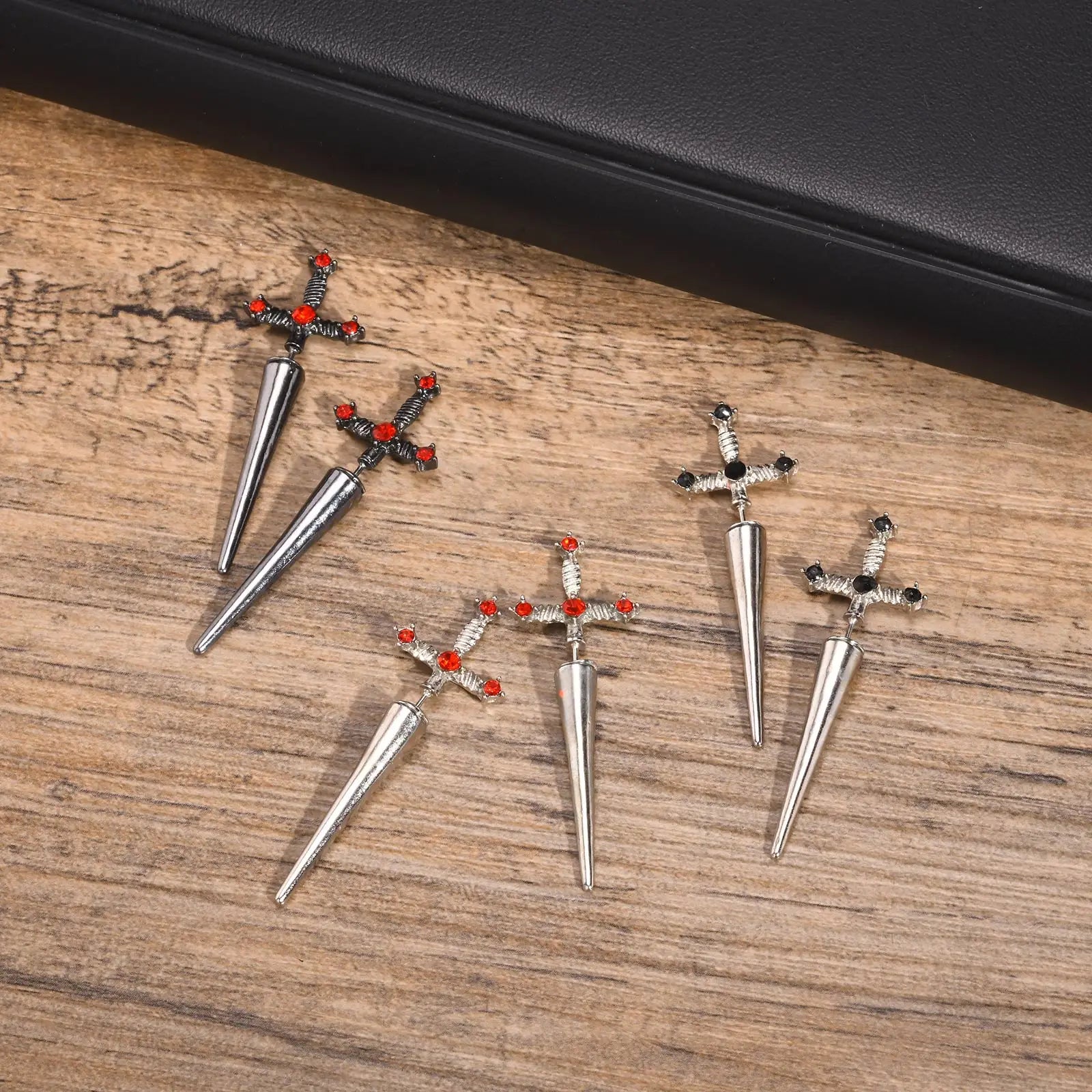 Black Cross Studs Sword Earrings