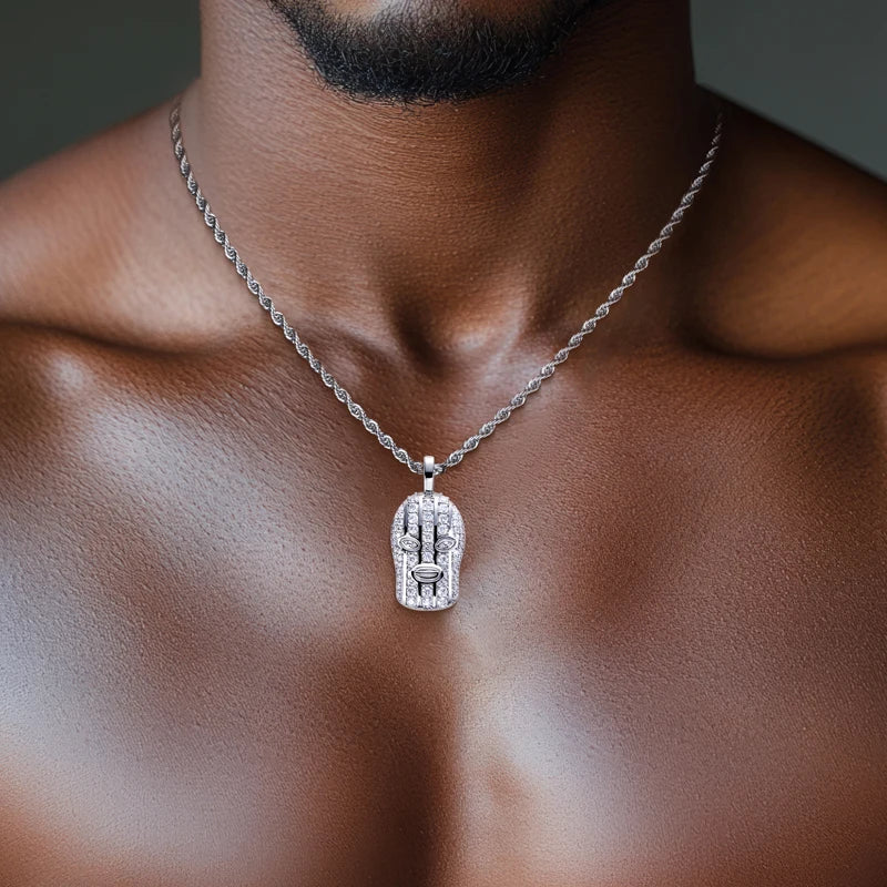 Iced Out Masked Head Pendant — 925 Silver