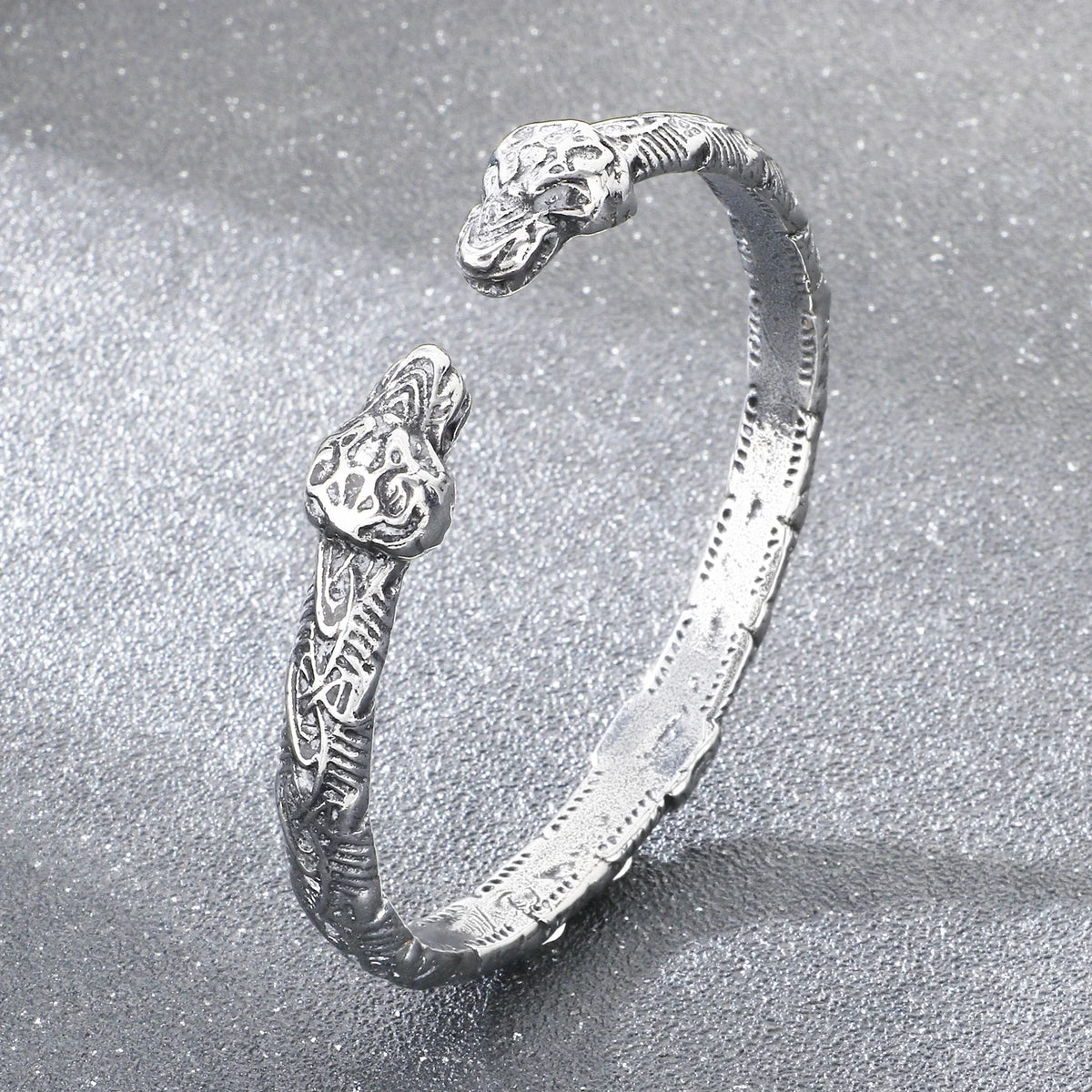 Trendy Men's Double Snakehead Lion Stainless Steel Open Bracelet Gothic Cyberpunk Style Fashion Jewelry Street Gifts