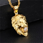 Gold Iced Out Lion Pendant Necklace CZ