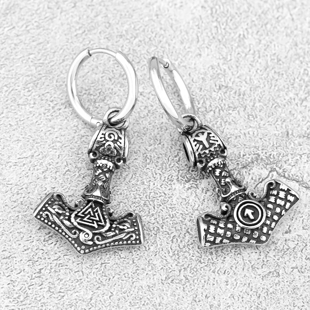 Thor's Hammer Viking Stud Earrings for Men — Stainless Steel