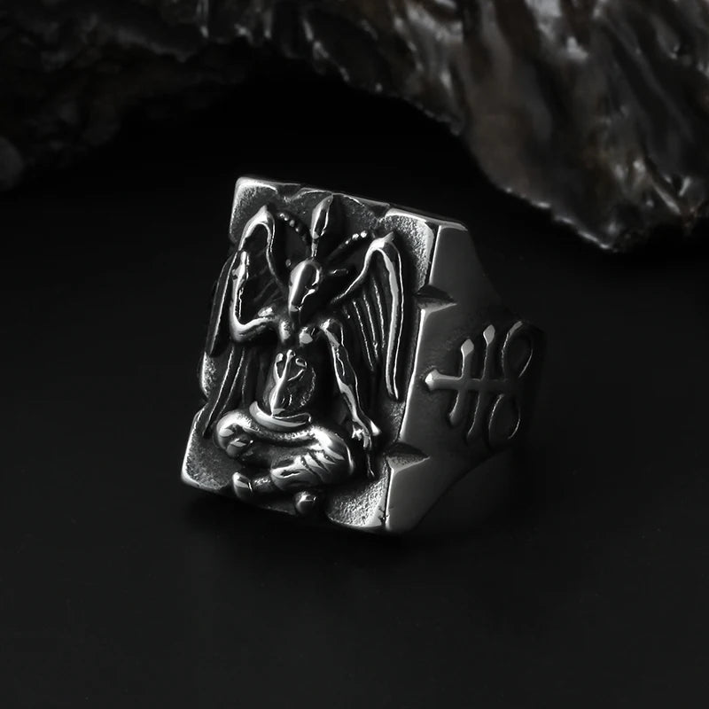 Gothic Baphomet Pentagram Sigil Ring — Stainless Steel