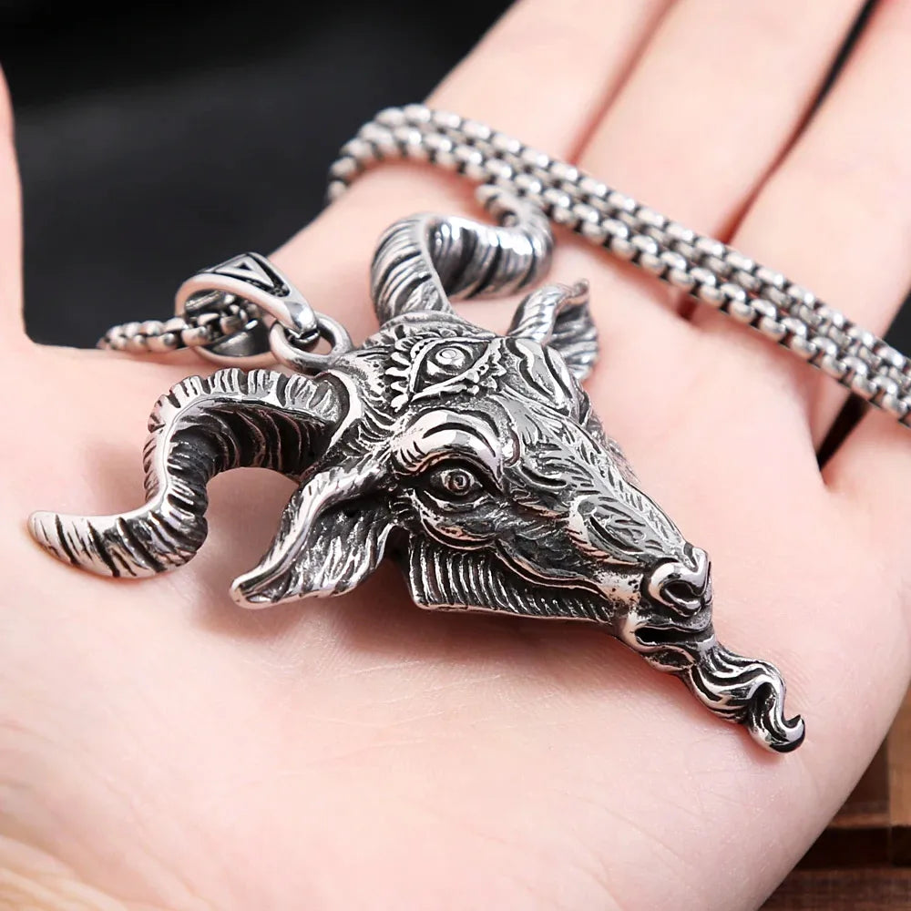 Baphomet Goat Head Pendant Necklace — Stainless Steel