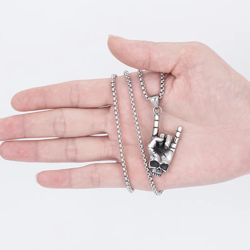 Silver Skull Love You Pendant Necklace Statement