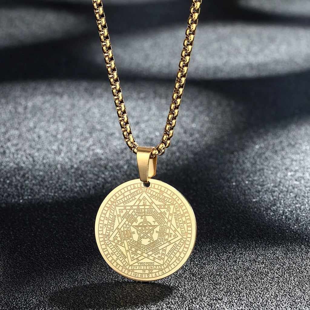 CHENGXUN Hindu Ganesha Coin Pendant Necklace for Men Womens Lord Ganesha Medallion Charm Neck Chain Spirit Totem Jewelry