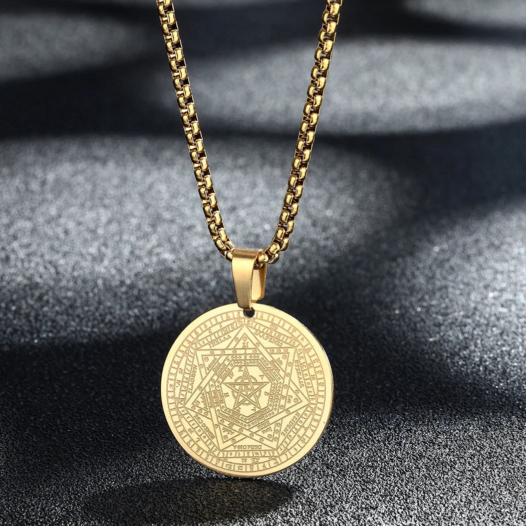 CHENGXUN Hindu Ganesha Coin Pendant Necklace for Men Womens Lord Ganesha Medallion Charm Neck Chain Spirit Totem Jewelry