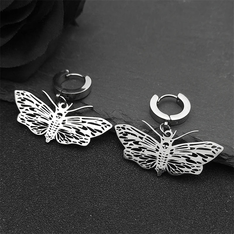 Silver Earrings Witchcraft Moth Dangle Vintage