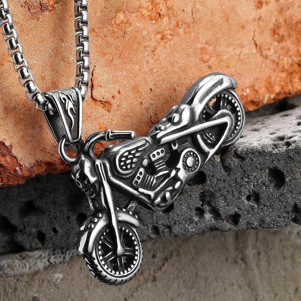 Skull Biker Pendant Necklace Stainless Steel Vintage