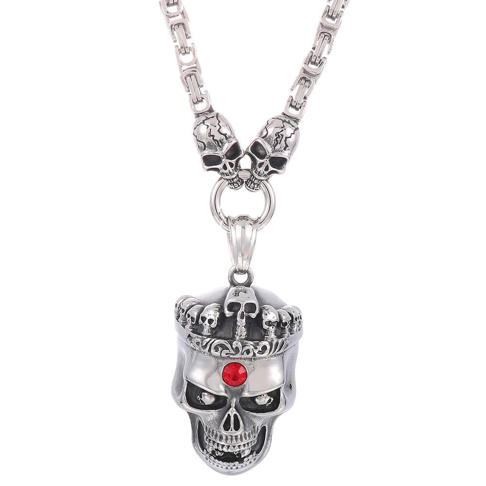 Punk Skull Head Pendants Necklaces for Men Stainless Steel Men's Pendant Necklace With 45--72CM Long Chain Halloween