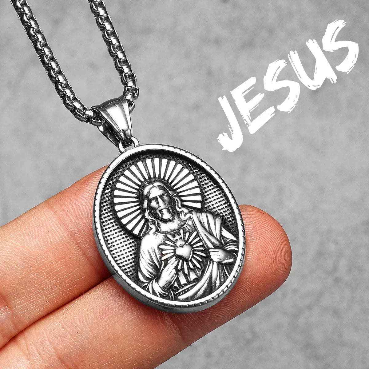 Cross Jesus Pendant Necklace — Stainless Steel