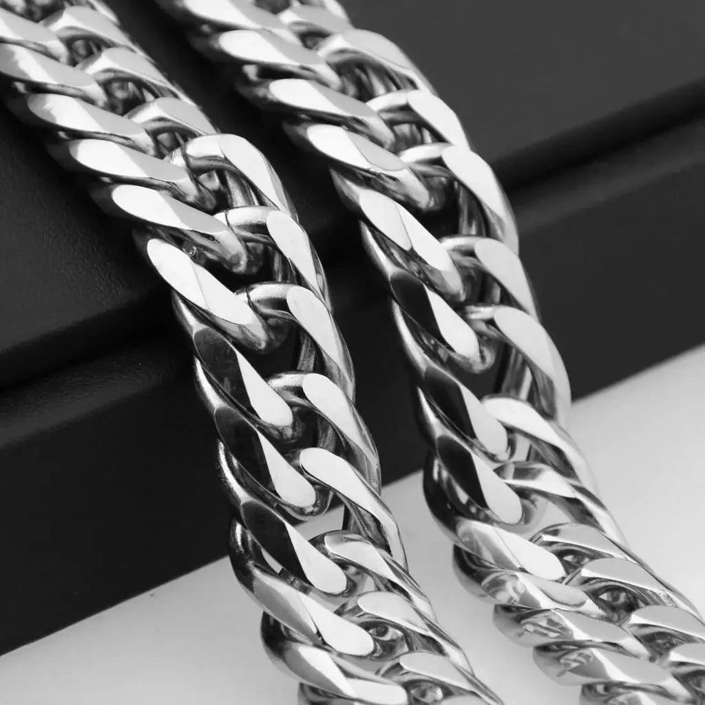 Miami Cuban Chains For Men Hip Hop Jewelry Silver Color Thick Stainless Steel Big Chunky Necklace 13mm/16mm/19mm/21mm