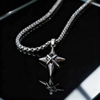 Minimalist Fashion Black Zircon Star Cross Pendant Stainless Steel Necklace for Men, Punk Hip Hop Jewelry Gifts