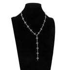 Silver Color Y Shaped Cross Tassel Necklace for Men Women Fashion Hip Hop Punk Style Long Clavicle Chain Party Jewelry Gifts