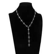 Silver Y-Shaped Cross Tassel Necklace — Gold & Silver